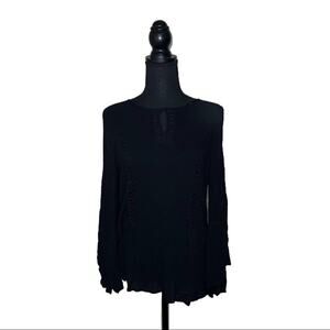 Cato Cutout Top Lace Cold Shoulder Black Rayon Cotton Lightweight Women’s L